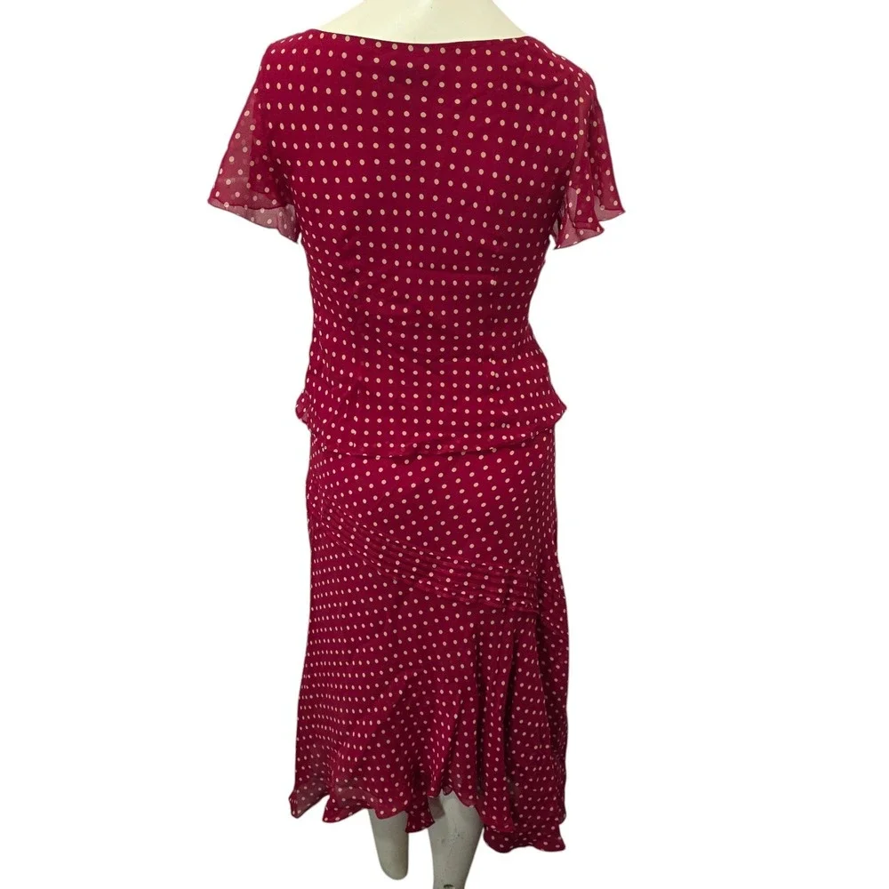 Adrianna Papell 2 Pc Silk Skirt Set Size 6 Burgundy Polka Dot Occasion